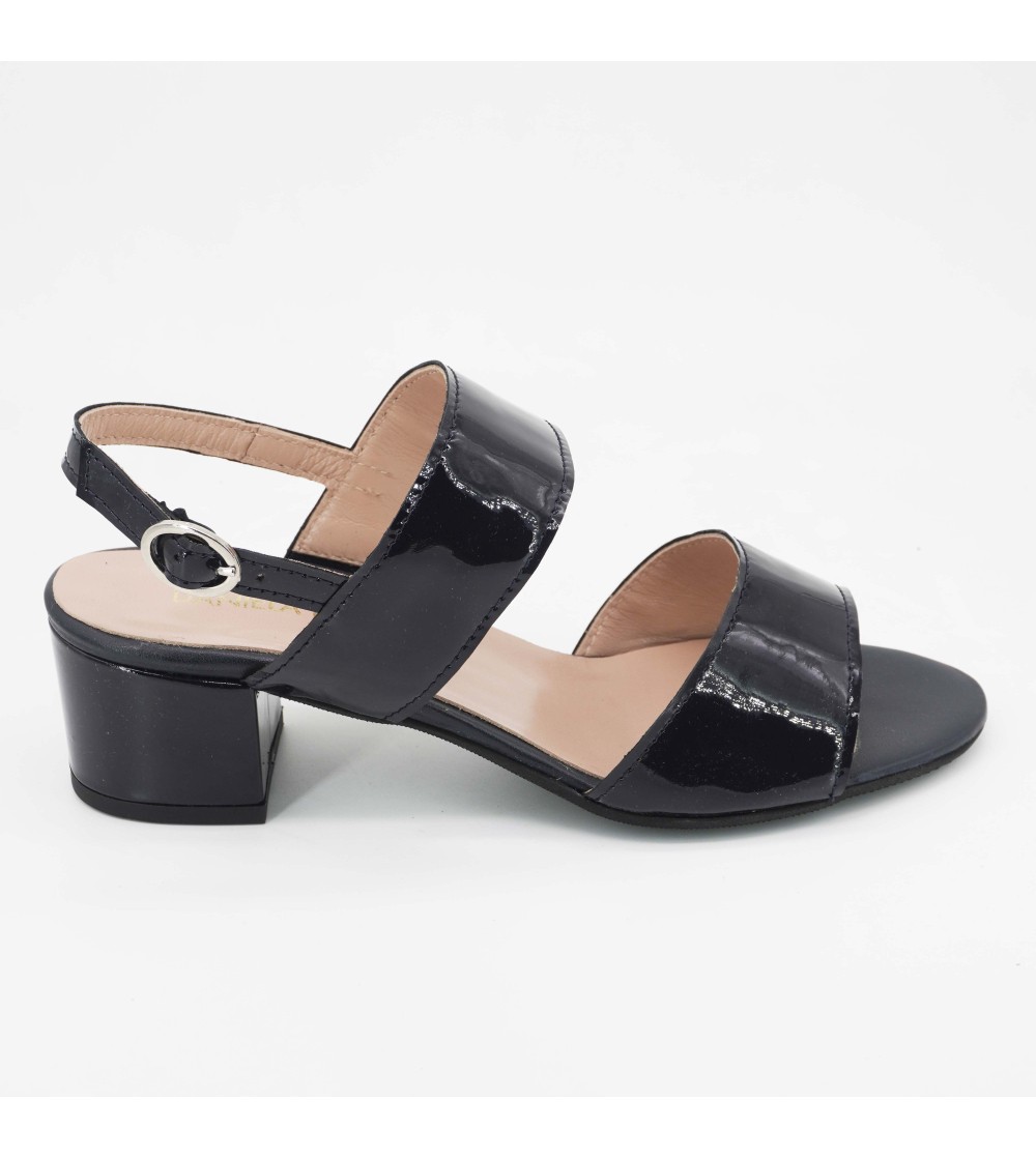 Daniela Rossi Sandalo Classico Doppia Fascia Vernice Blu Notte