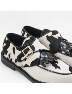 Hegos Monk Fibbia e Frangia Animalier Mucca Bianco Nero