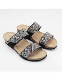 Grunland Ciabatte Zeppa Doppia Fascia Doppio Velcro Strass Nero