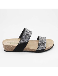 Grunland Ciabatte Zeppa Doppia Fascia Doppio Velcro Strass Nero