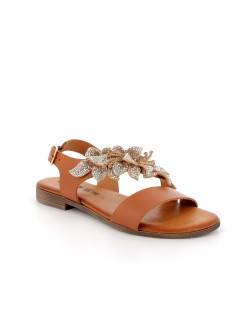 IGI &Co Sandalo Basso Trasversale Fiore Strass Cuoio