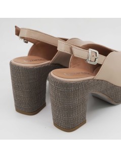 Lazzari Felici Sandalo Tacco Plateau Scollo V Nappa Nude