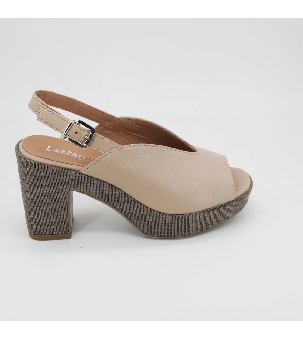 Lazzari Felici Sandalo Tacco Plateau Scollo V Nappa Nude
