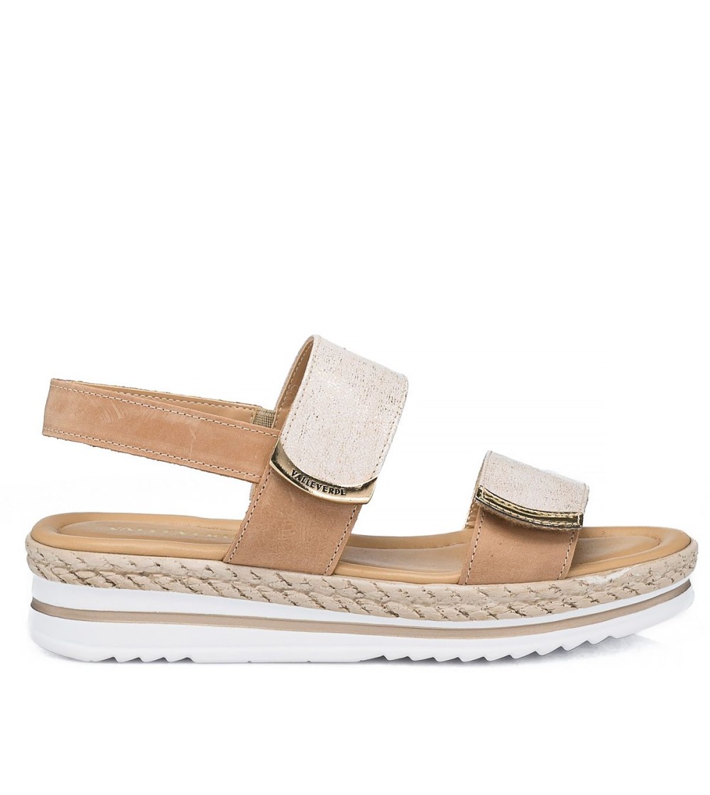 Valleverde Sandalo Doppio Velcro Fascetta con Elastico Oro