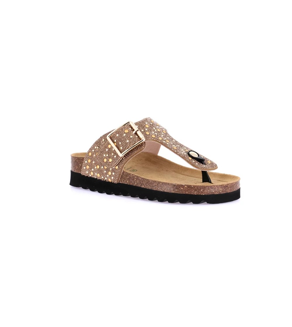 Grunland Ciabatta Bio Alta Infradito Strass Cipria Oro