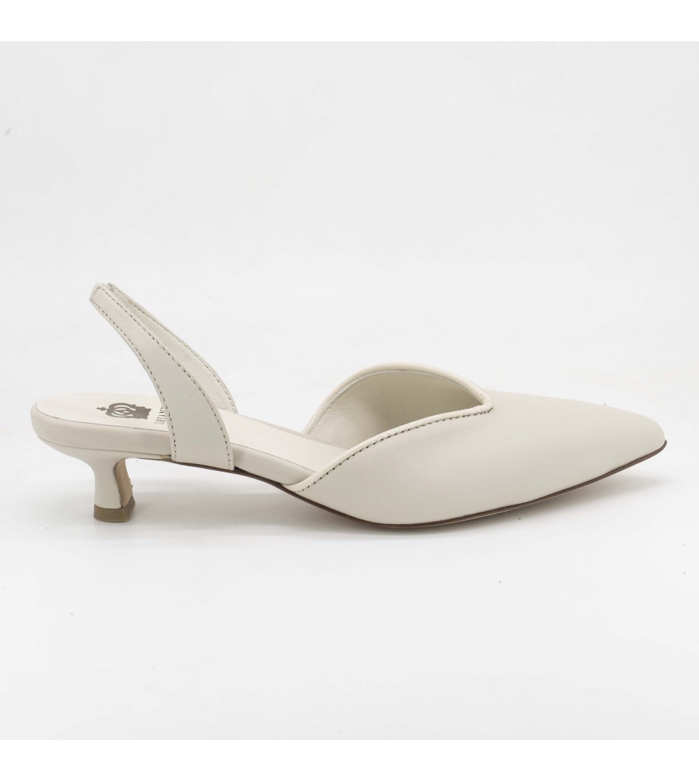 L' Arianna Slingback Tacco Medio Scollo Goccia Nappa Latte