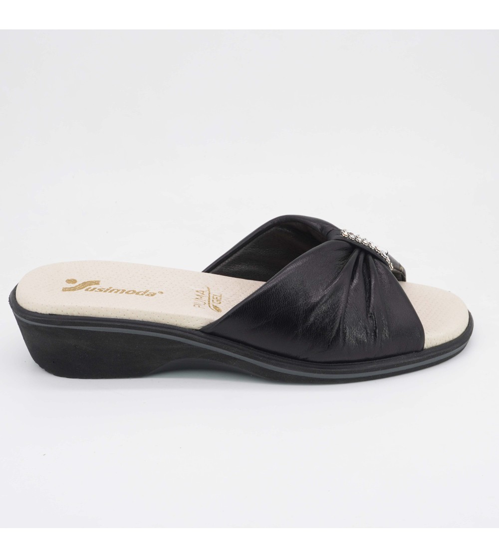 Susimoda Ciabatta Comfort Monofascia Piuma Strass Nappa Nero