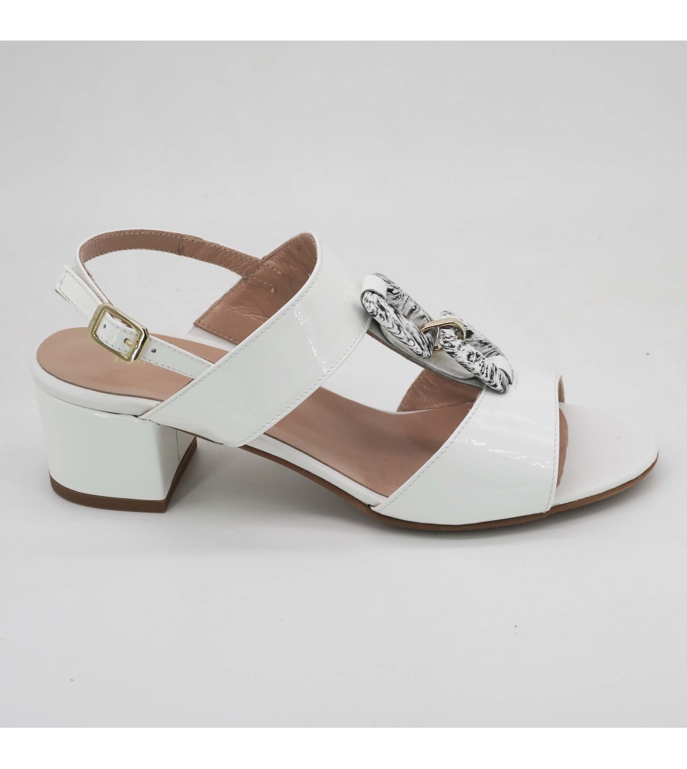 Daniela Rossi Sandalo Classic Doppia Fascia Accessorio Vernice Bianco