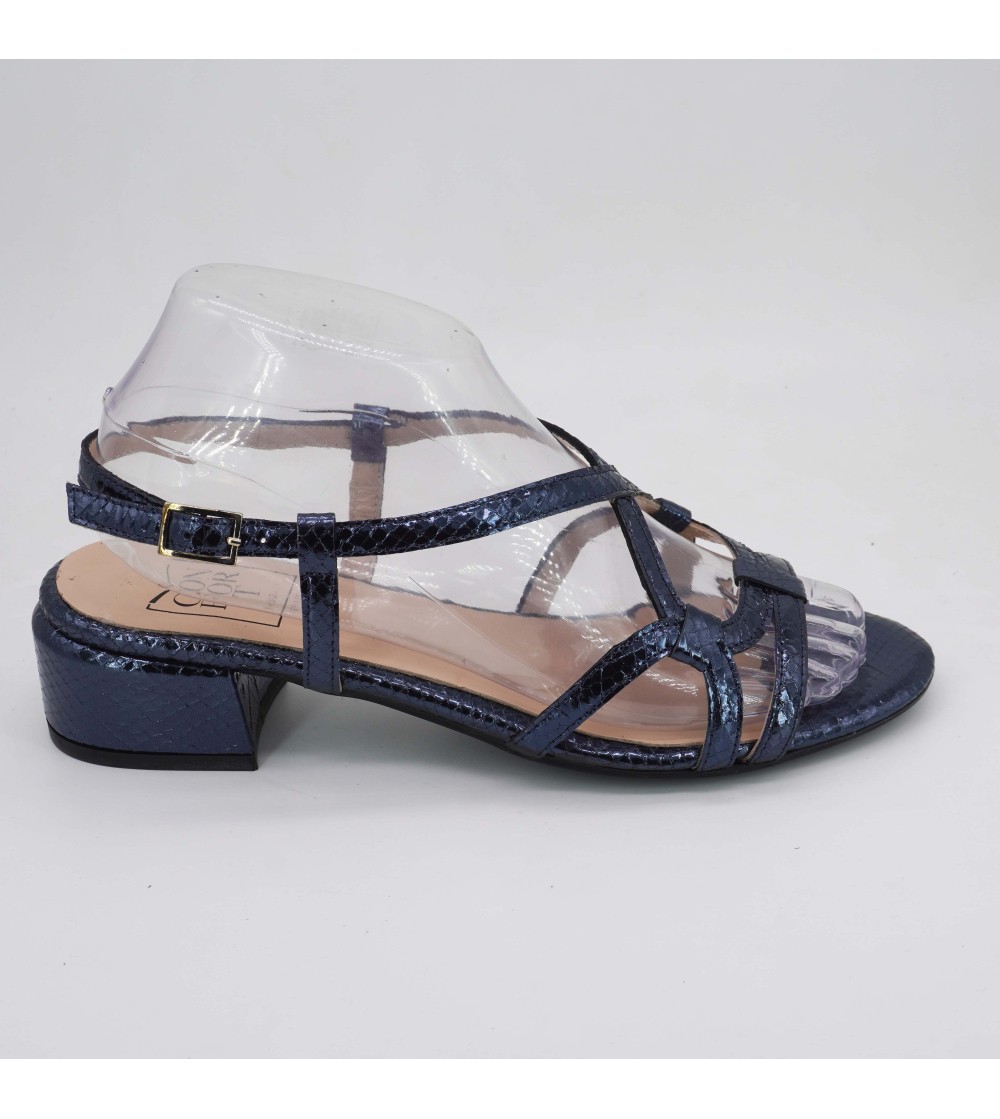 Confort Sandalo Classic Tacco Medio Fascettine Tejus Laminato Blu