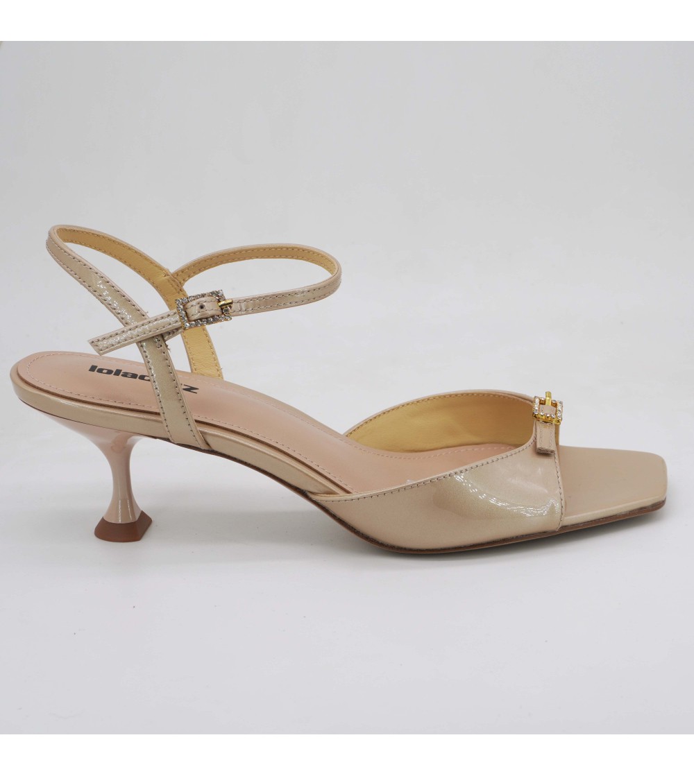 Lola Cruz Tina 65 Sandalo Fibbiette con Strass Vernice Nude