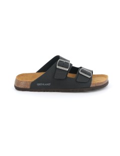 Grunland Ciabatta Uomo Arizona Birk Doppia Fibbia Pelle Nero