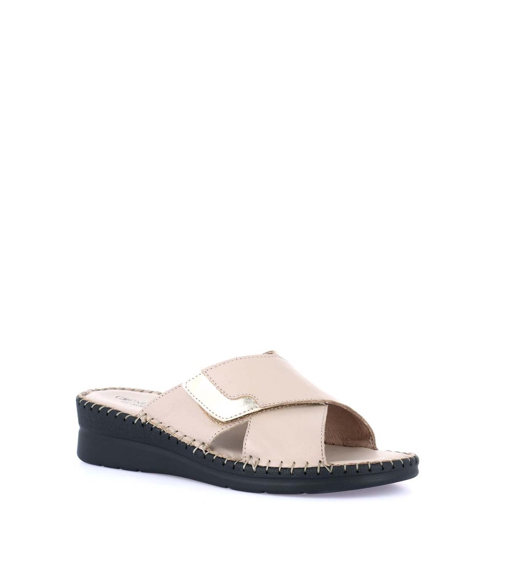Grunland Ciabatta Classic Fondo Cucito Fascia Incrocio Velcro Beige