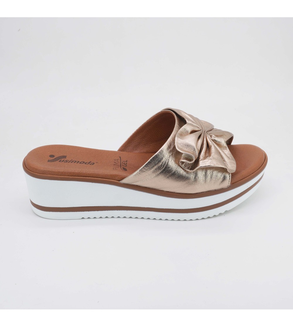 Susimoda Ciabatta Zeppa Plantare Gel Rouche Nappa Rame