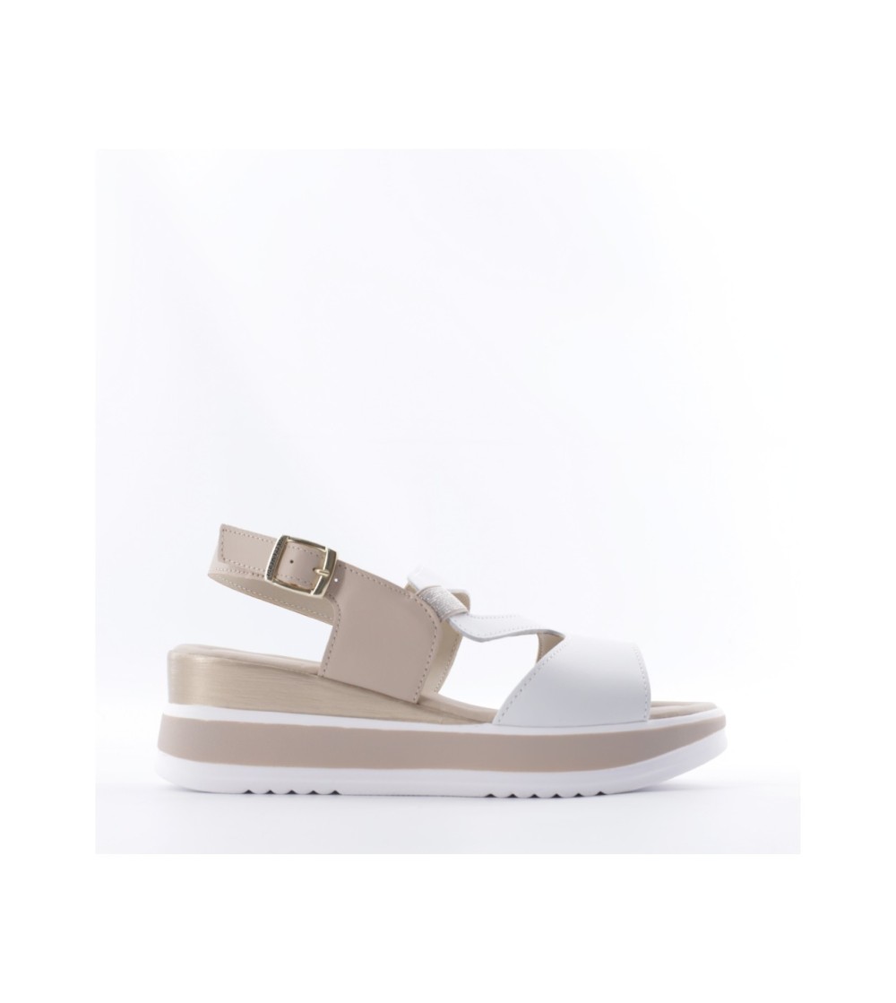 Valleverde Sandalo Zeppa Fascia Trasversale Aperta Fibbia Bianco Beige