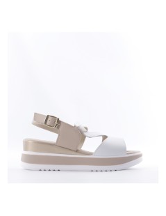 Valleverde Sandalo Zeppa Fascia Trasversale Aperta Fibbia Bianco Beige