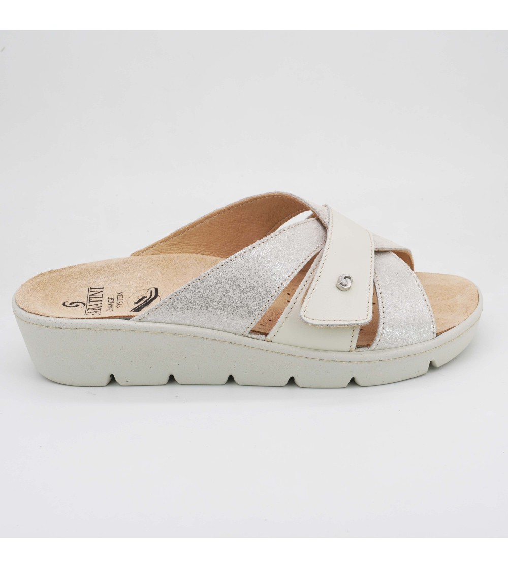 Sabatini Ciabatta Zeppa Media Plantare Estraibile Velcro Crema