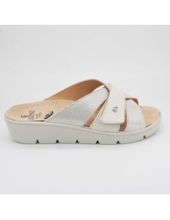 Sabatini Ciabatta Zeppa Media Plantare Estraibile Velcro Crema