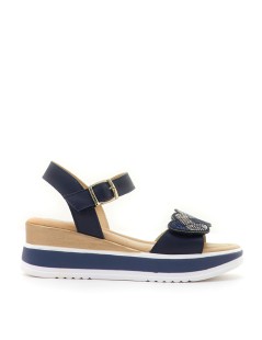Valleverde Sandalo Doppio Volume Fascia Velcro Strass Blu