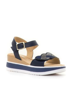 Valleverde Sandalo Doppio Volume Fascia Velcro Strass Blu
