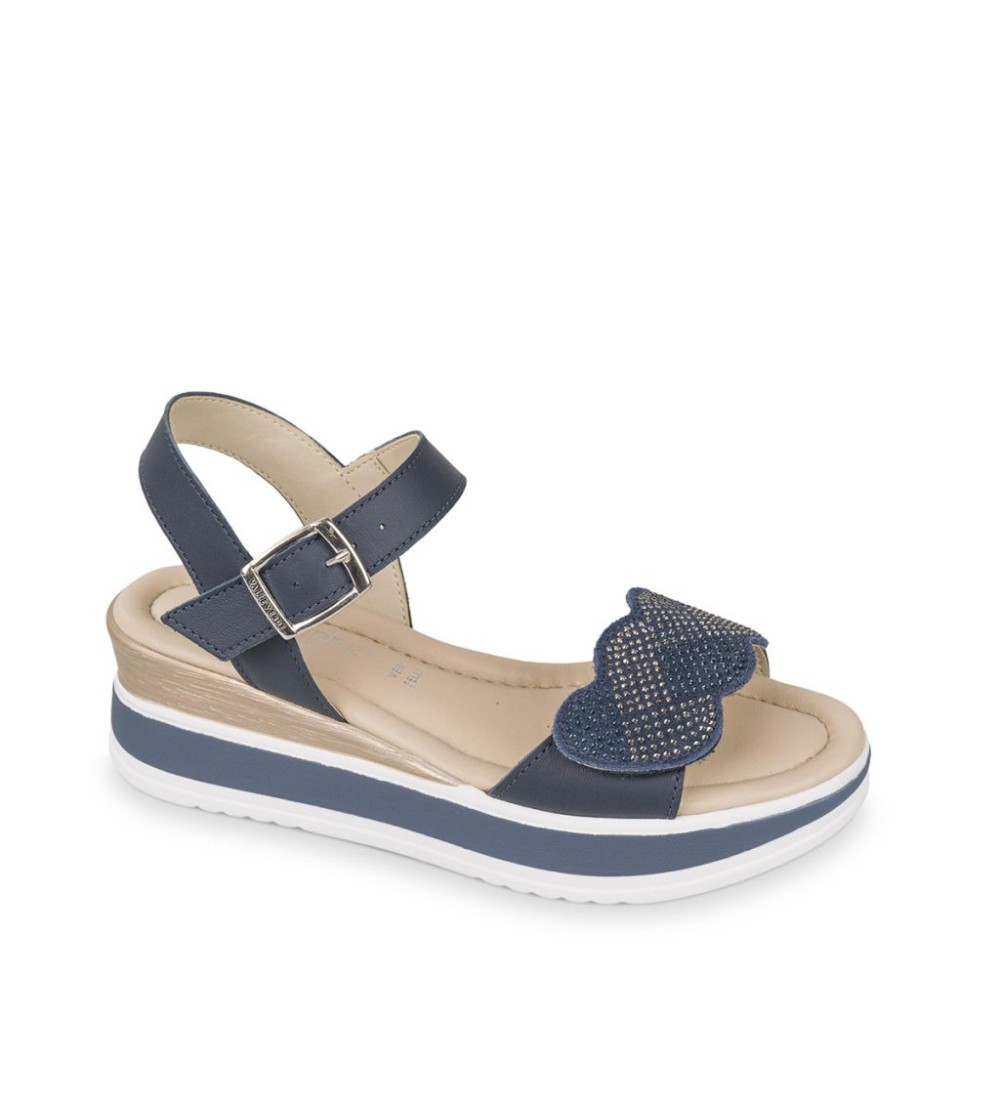 Valleverde Sandalo Doppio Volume Fascia Velcro Strass Blu