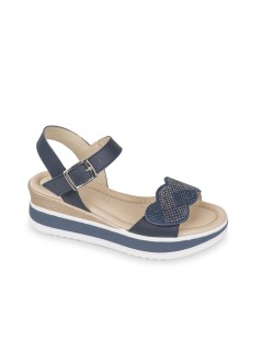 Valleverde Sandalo Doppio Volume Fascia Velcro Strass Blu