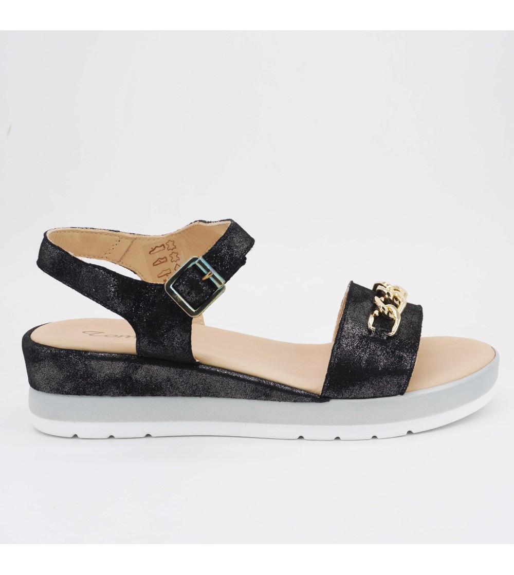 F.lli Tomasi Sandalo con Accessorio e Braccialetto a Velcro Nabuk Brill Nero