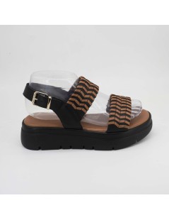 Sekada Sandalo Zeppa Ethnic 2 Fasce Tutto Nappa Fascia Nero Cognac