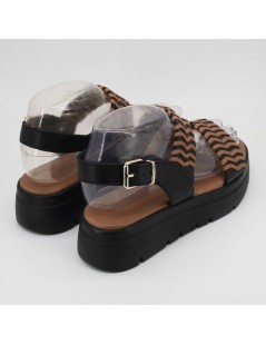 Sekada Sandalo Zeppa Ethnic 2 Fasce Tutto Nappa Fascia Nero Cognac