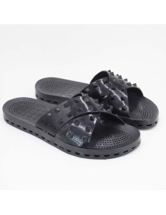 Sensi Ciabatta Gomma Incrocio Borchie Tutto Gomma Nero
