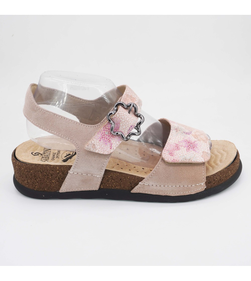 Sabatini Sandalo Karolina Plantare Estraibile 3 Velcro Nabuk Cipria