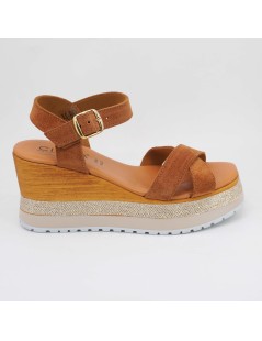 Cinzia Soft Sandalo Zeppa Glitter Plateau Incrocio Camoscio Cuoio