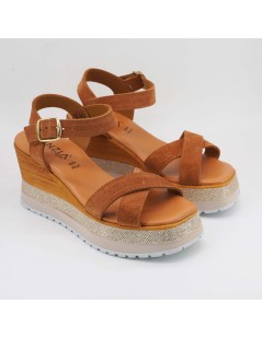 Cinzia Soft Sandalo Zeppa Glitter Plateau Incrocio Camoscio Cuoio