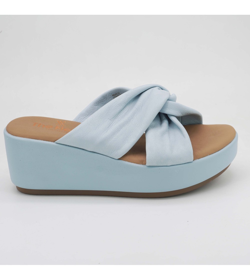 The Flexx Ciabatta Sabot Zeppa Incrocio Nappa Morbida Cielo