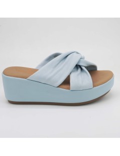 The Flexx Ciabatta Sabot Zeppa Incrocio Nappa Morbida Cielo