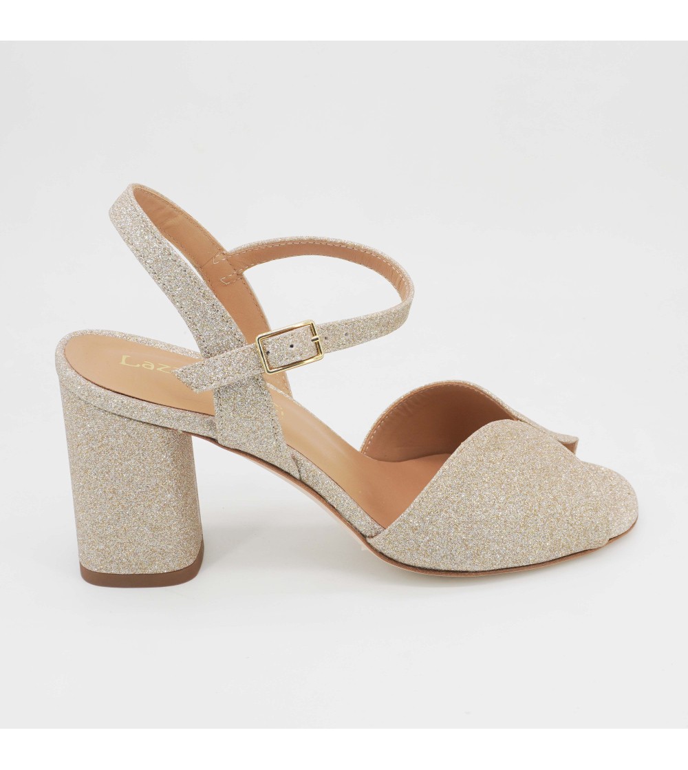 Lazzari Felici Sandalo Cerimonia Farfalla Tessuto Glitter Platino