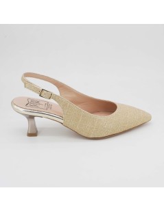 Confort Slingback Cerimonia Tacco Medio Tessuto Glitter Oro
