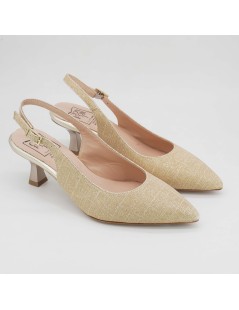 Confort Slingback Cerimonia Tacco Medio Tessuto Glitter Oro