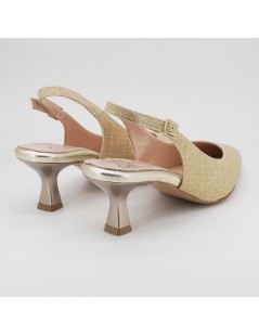 Confort Slingback Cerimonia Tacco Medio Tessuto Glitter Oro
