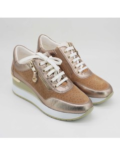 Cinzia Soft Sneakers Zeppa Alta Traforata con Zip Camoscio Talpa