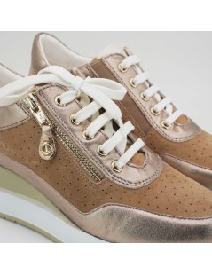 Cinzia Soft Sneakers Zeppa Alta Traforata con Zip Camoscio Talpa