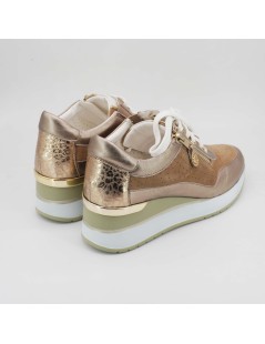 Cinzia Soft Sneakers Zeppa Alta Traforata con Zip Camoscio Talpa