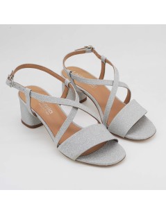Lazzari Felici Sandalo Cerimonia Tacco Medio Incrocio Glitter Argento
