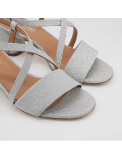 Lazzari Felici Sandalo Cerimonia Tacco Medio Incrocio Glitter Argento