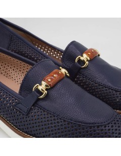 Daniela Rossi Mocassino Traforato Fondo Bianco Pelle Blu