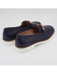 Daniela Rossi Mocassino Traforato Fondo Bianco Pelle Blu