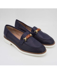 Daniela Rossi Mocassino Traforato Fondo Bianco Pelle Blu