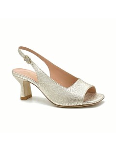 Elata Slingback Tacco Medio Fibbia Punta Quadra Platino