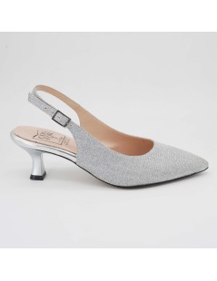 Confort Slingback Cerimonia Tacco Medio Tessuto Glitter Argento
