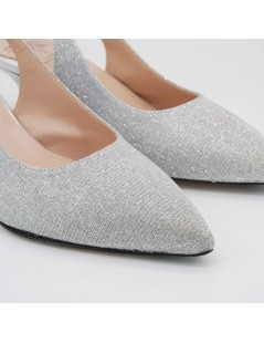 Confort Slingback Cerimonia Tacco Medio Tessuto Glitter Argento