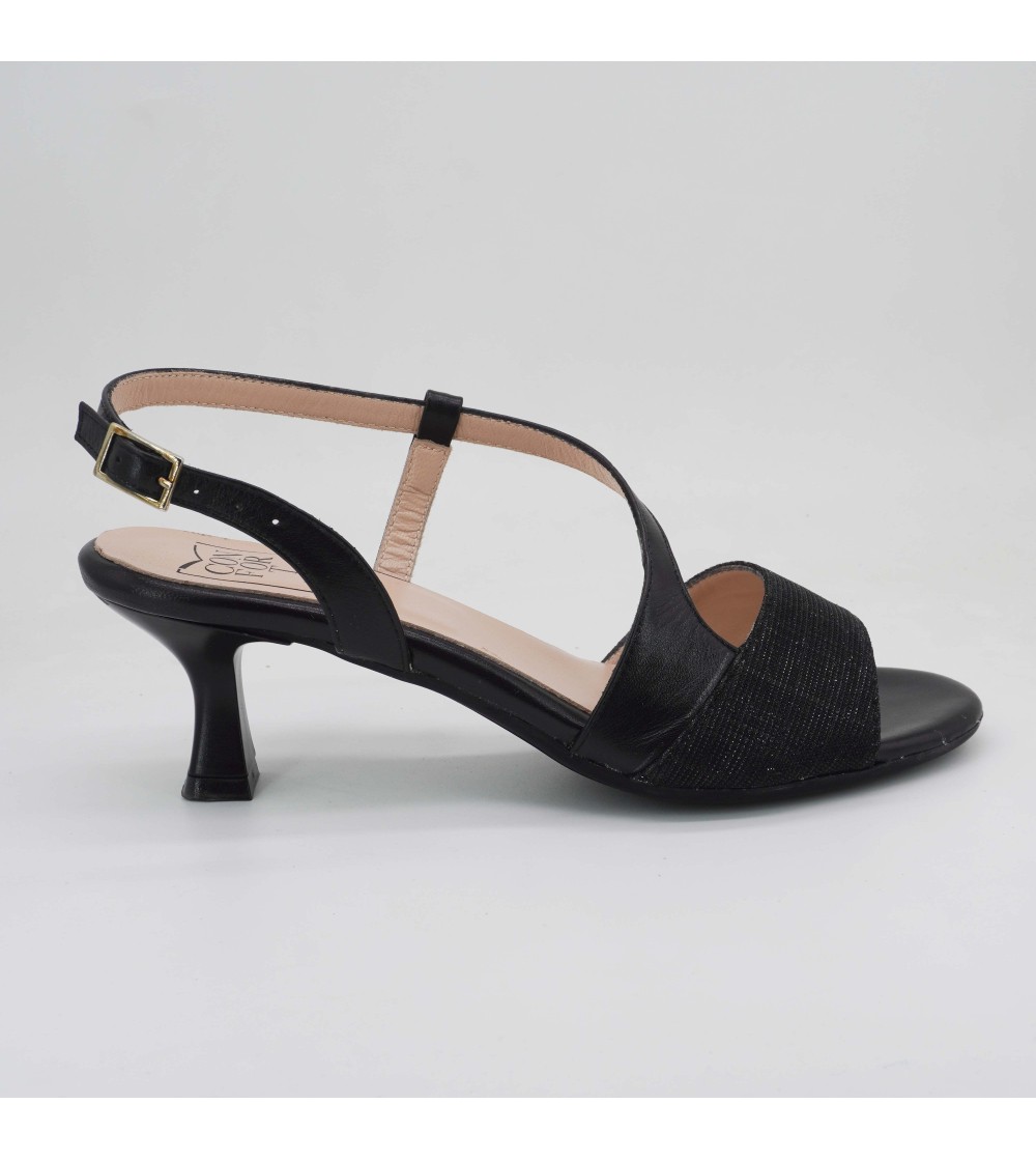 Confort Sandalo Cerimonia Classic Trasversale Laminato Glitter Nero